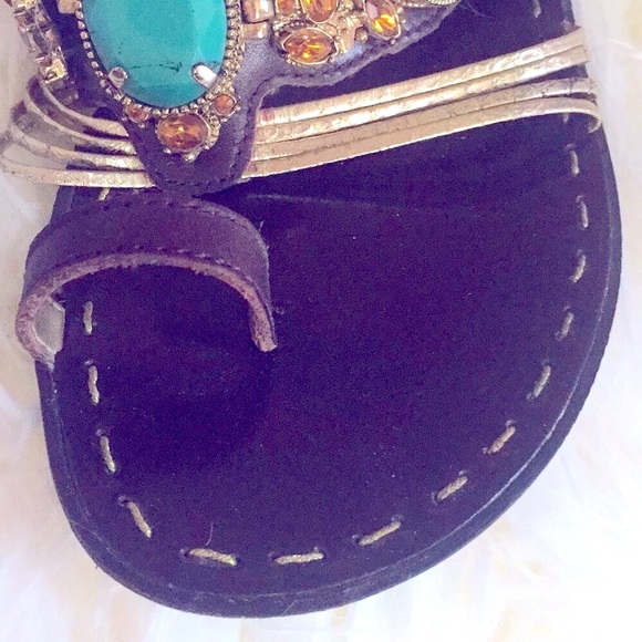 BCBG Boho Chic Sandals Stylish Very Rich Turquoise & Bronze Bling!! CLEAN & EXC! - Picture 7 of 8